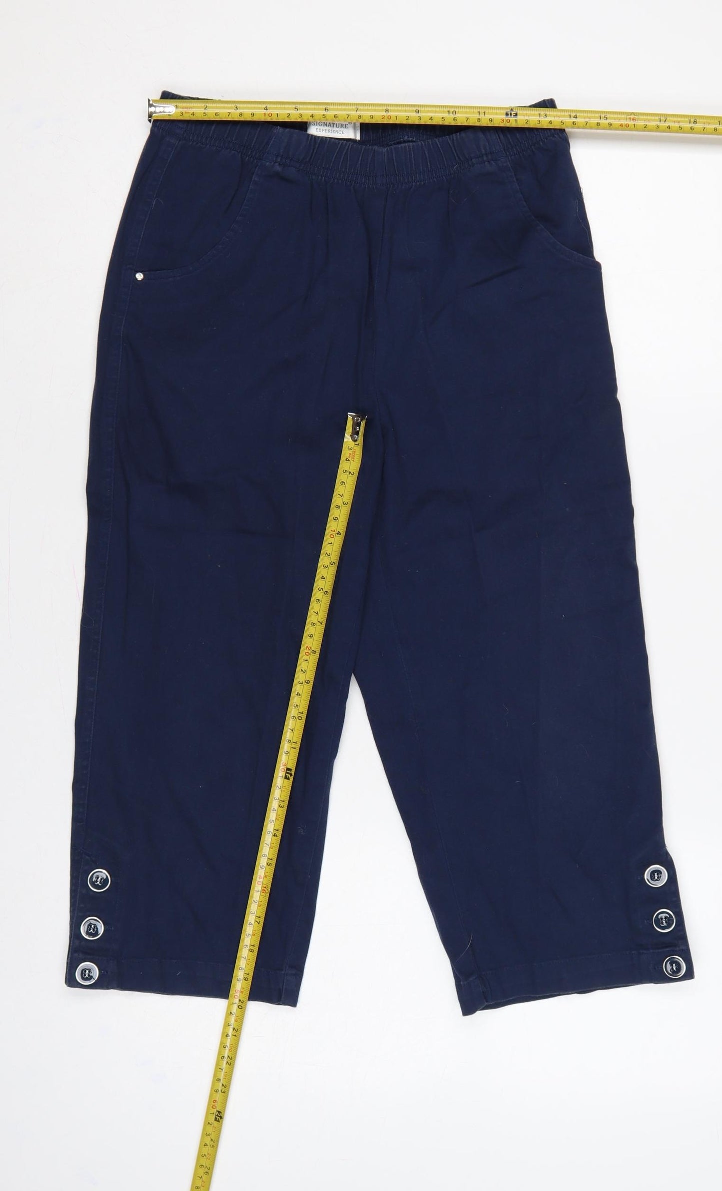 Signature Experience Women Blue M Capri Cotton Stretch Trousers