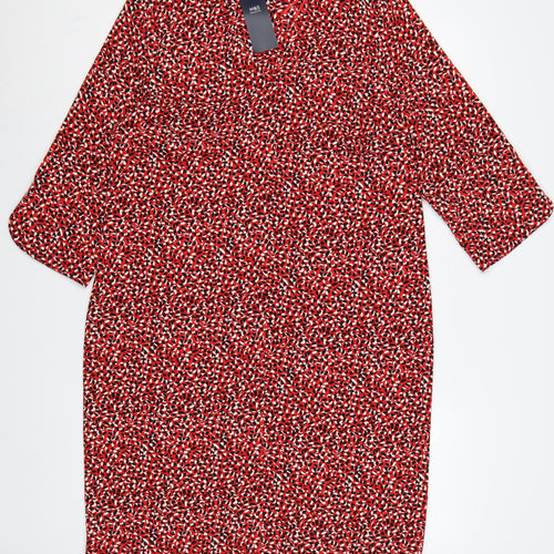 Marks & Spencer Women Red Geometric Print Size 12 Sheath Midi Dress