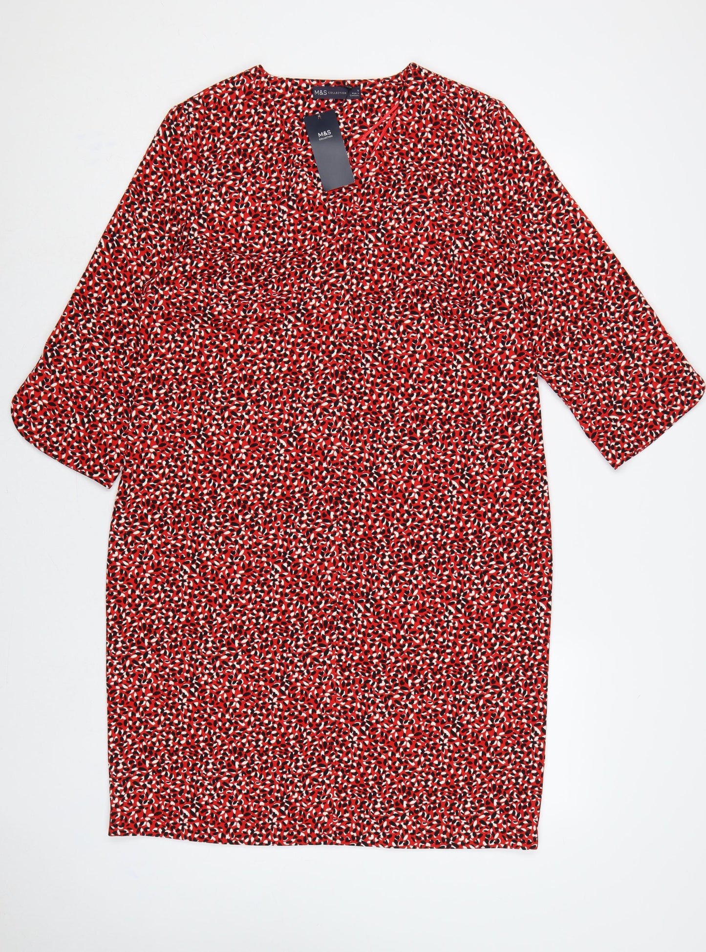 Marks & Spencer Women Red Geometric Print Size 12 Sheath Midi Dress