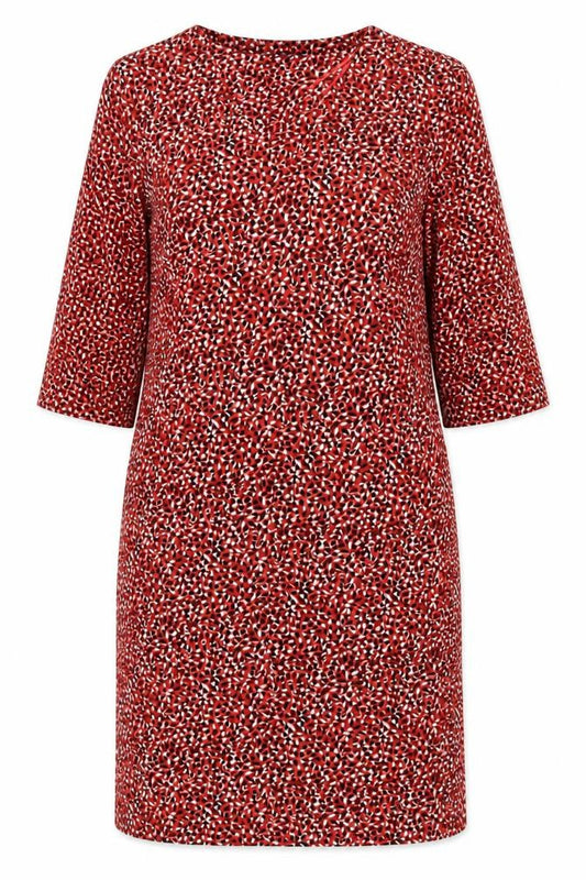 Front view of Marks & Spencer Women Red Geometric Print, size 12, Sheath Midi Dress