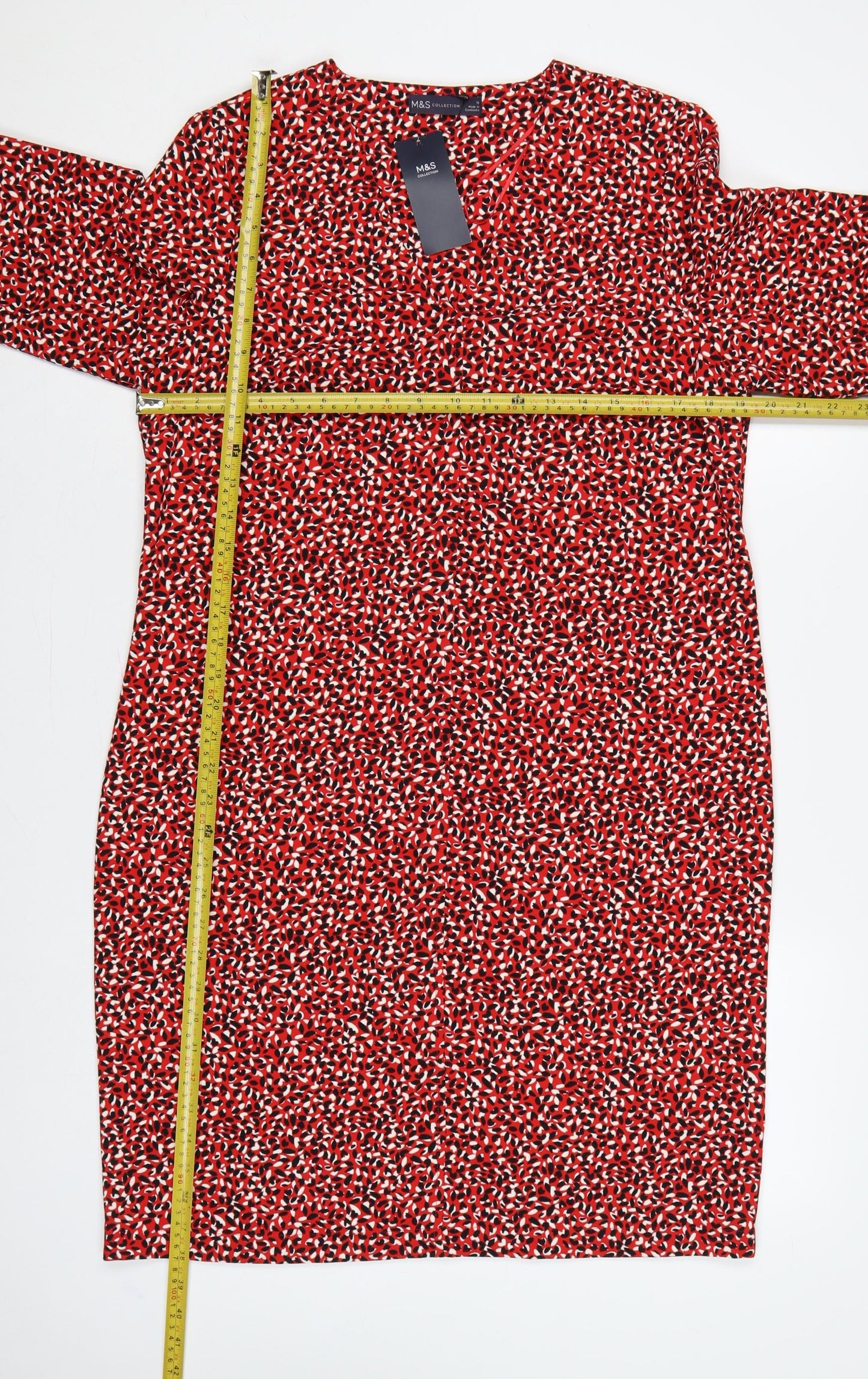 Marks & Spencer Women Red Geometric Print Size 12 Sheath Midi Dress