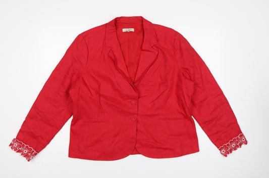 Rocha John Rocha Women’s Red Linen Floral Cuff Blazer UK 20