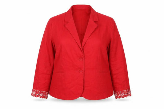 Rocha John Rocha Women’s Red Linen Floral Cuff Blazer UK 20