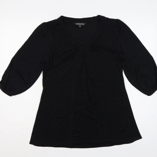 Bonmarché Women’s Black Glitter V-Neck Balloon Sleeve Blouse Size 12