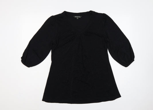 Bonmarché Women’s Black Glitter V-Neck Balloon Sleeve Blouse Size 12
