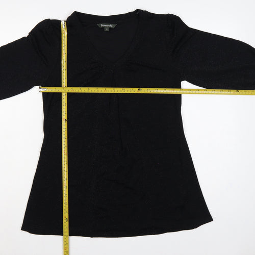 Bonmarché Women’s Black Glitter V-Neck Balloon Sleeve Blouse Size 12
