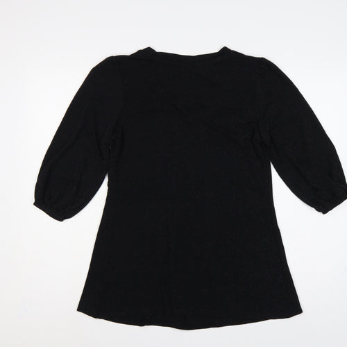Bonmarché Women’s Black Glitter V-Neck Balloon Sleeve Blouse Size 12