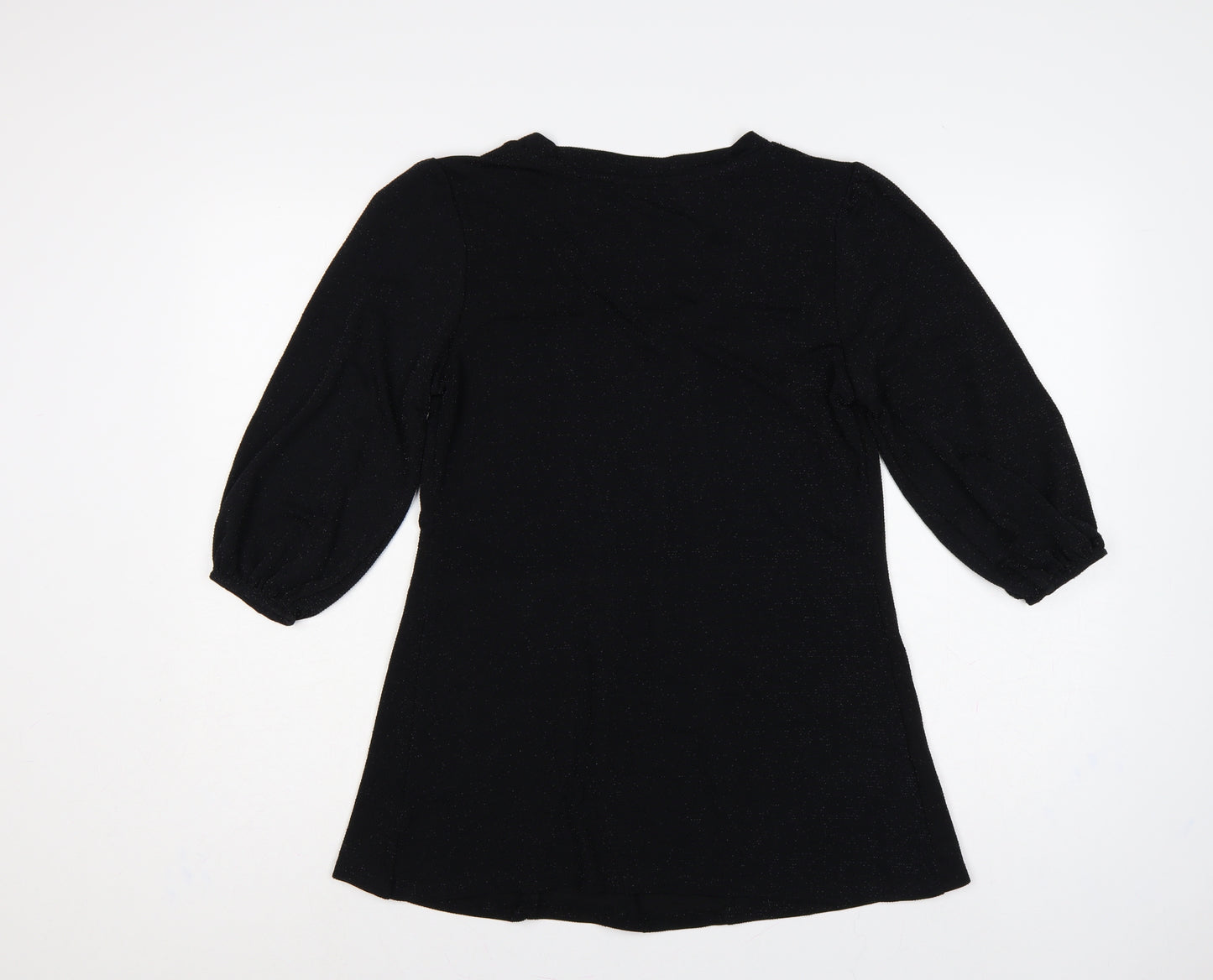 Bonmarché Women’s Black Glitter V-Neck Balloon Sleeve Blouse Size 12
