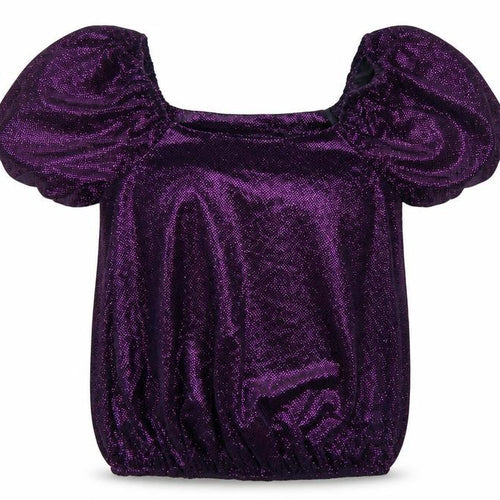 M&Co Women's Purple UK 14 Glitter Puff Sleeve Square Neck Blouse