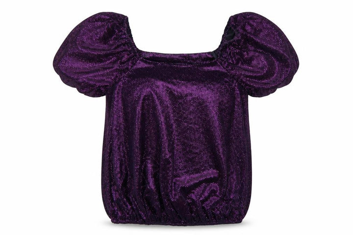 M&Co Women's Purple UK 14 Glitter Puff Sleeve Square Neck Blouse