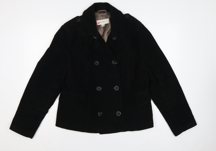 Next Women’s Black UK 16 Pea Coat Double-Breasted Cotton Lined