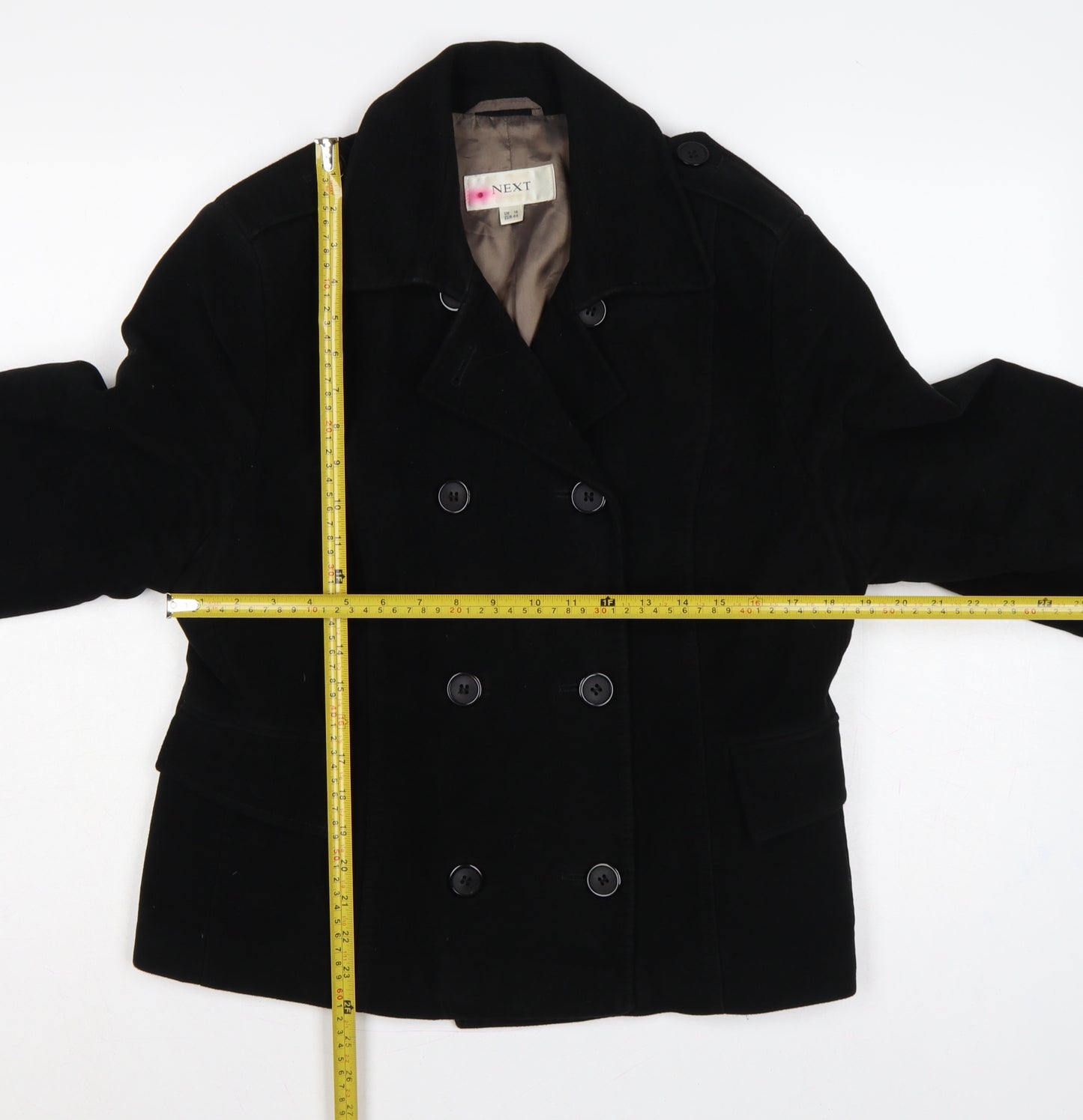 Next Women’s Black UK 16 Pea Coat Double-Breasted Cotton Lined