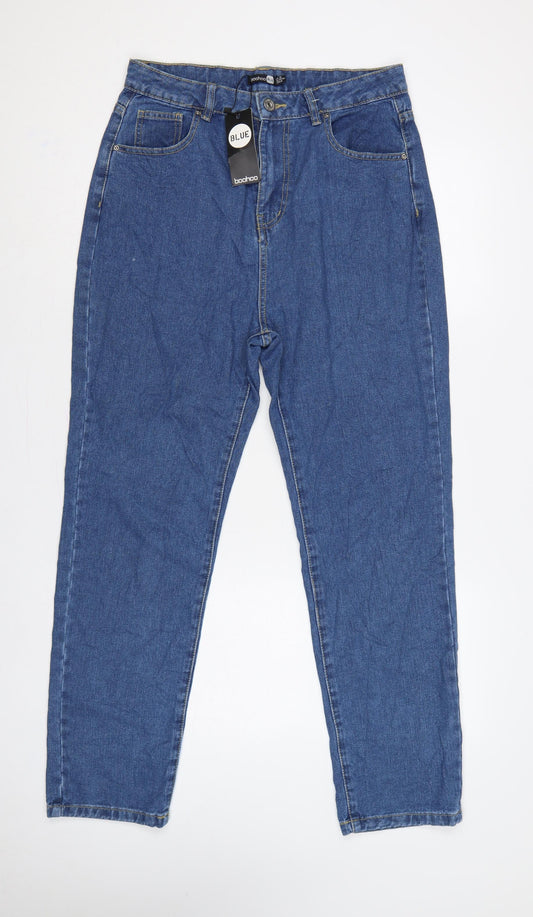 Boohoo Blue Women’s UK 12 High Rise Mom Jeans 100% Cotton