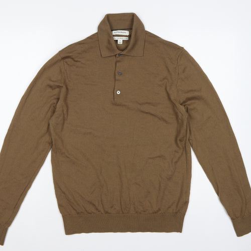 Autograph Men’s Brown Merino Wool Collared Henley Jumper M