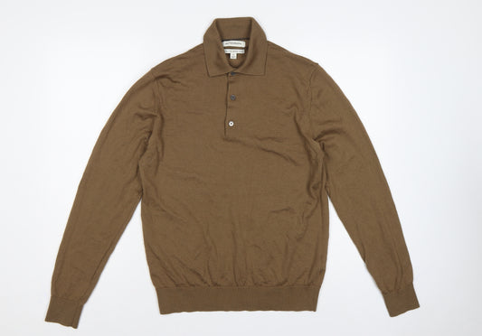 Autograph Men’s Brown Merino Wool Collared Henley Jumper M