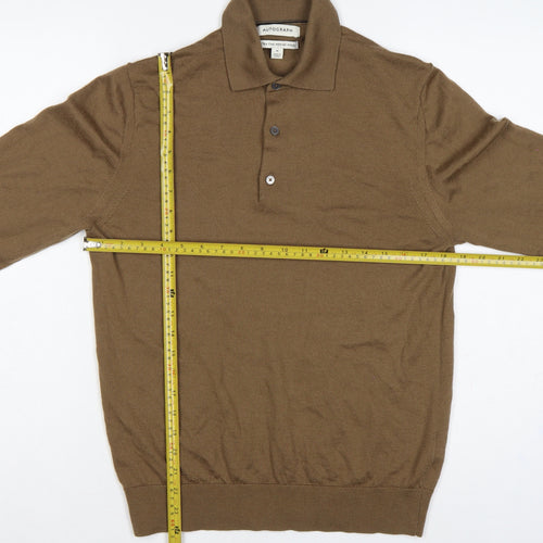 Autograph Men’s Brown Merino Wool Collared Henley Jumper M