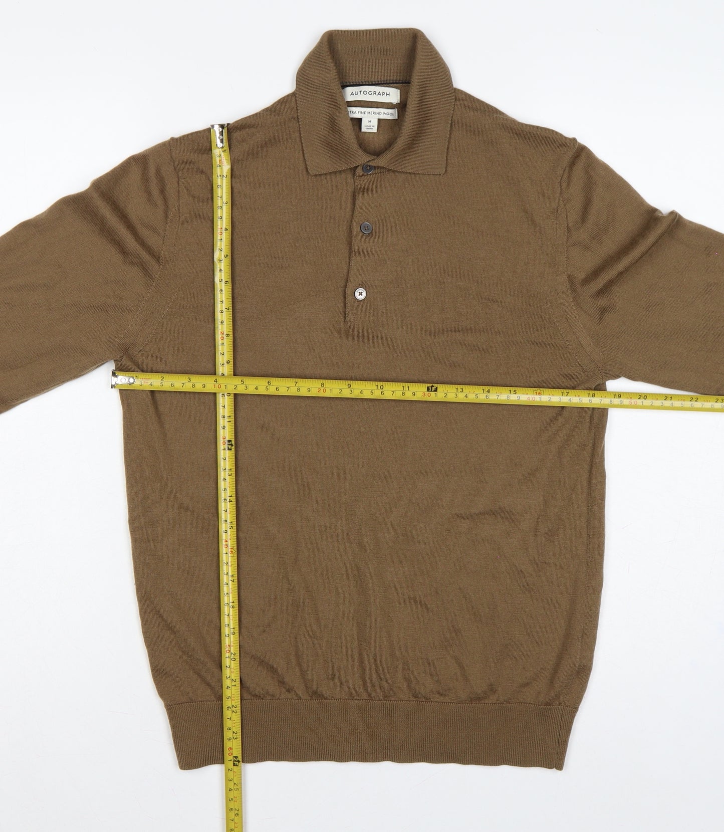 Autograph Men’s Brown Merino Wool Collared Henley Jumper M