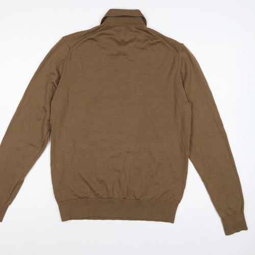 Autograph Men’s Brown Merino Wool Collared Henley Jumper M