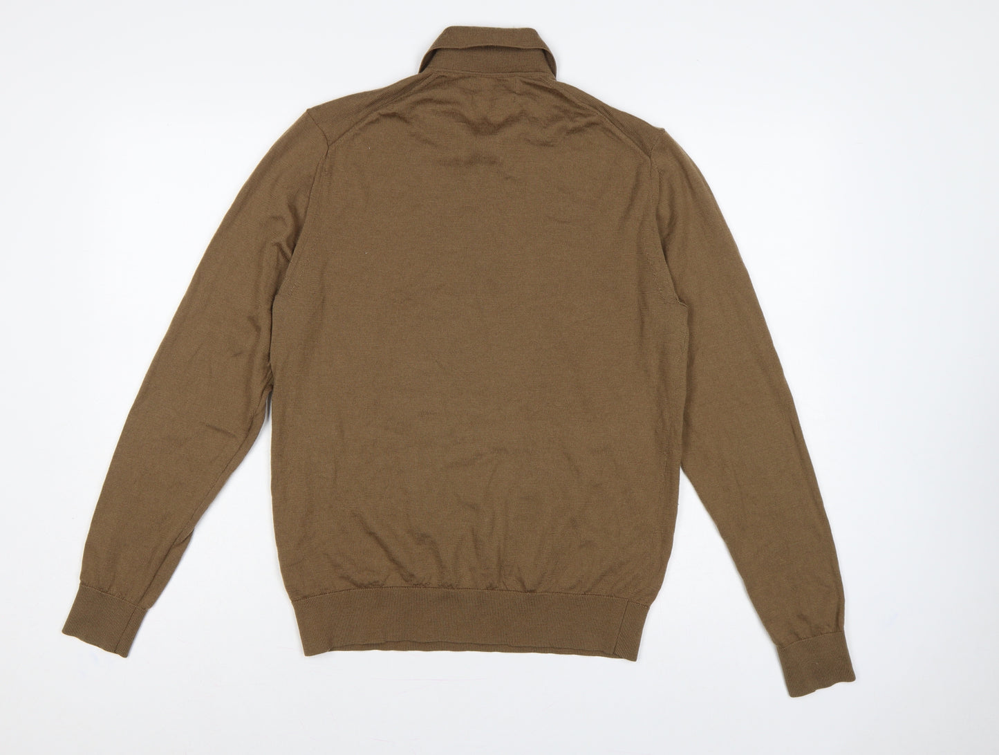 Autograph Men’s Brown Merino Wool Collared Henley Jumper M