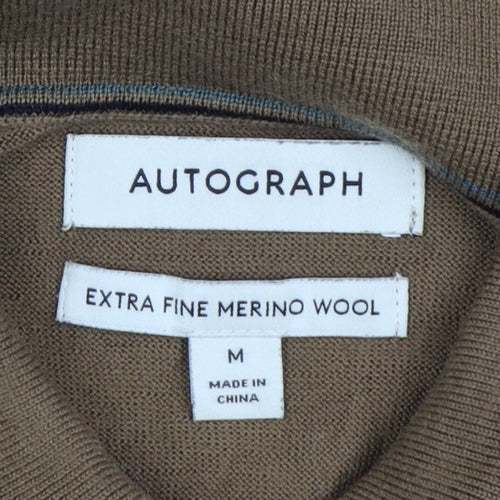 Autograph Men’s Brown Merino Wool Collared Henley Jumper M