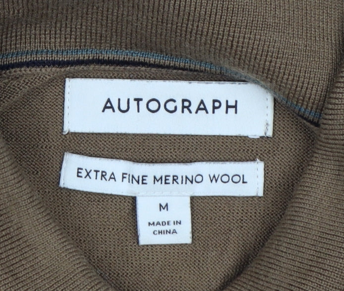Autograph Men’s Brown Merino Wool Collared Henley Jumper M