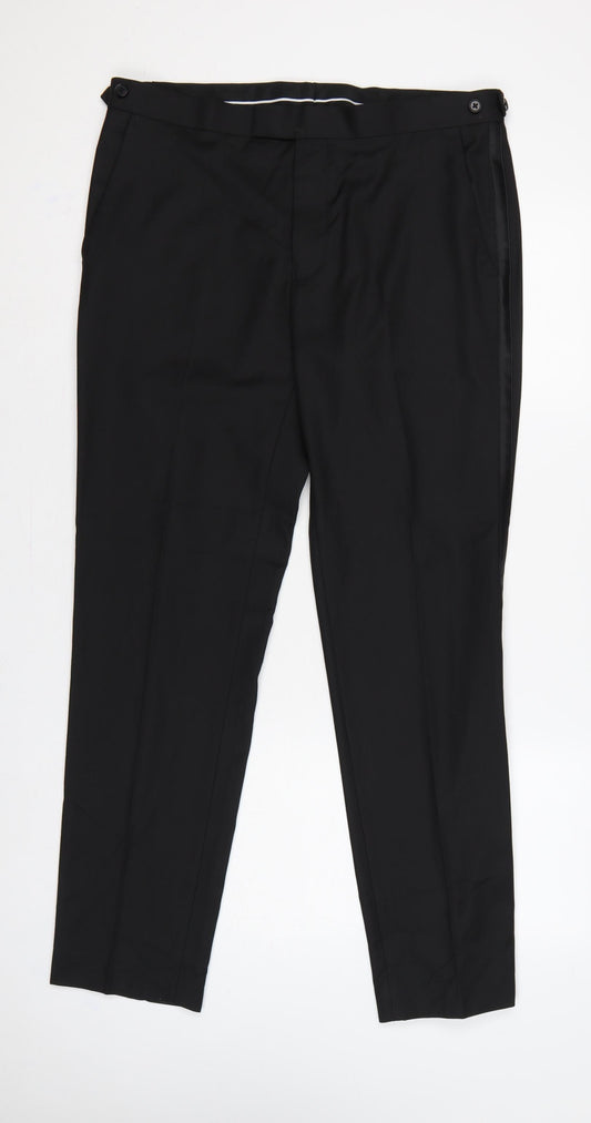 Marks and Spencer Men’s Black 34R Slim Fit Dress Trousers Formal