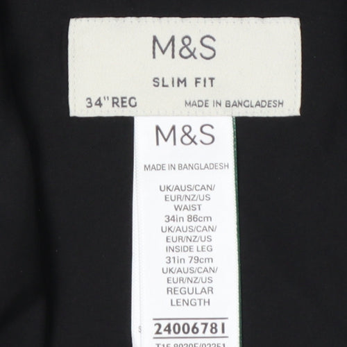 Marks and Spencer Men’s Black 34R Slim Fit Dress Trousers Formal