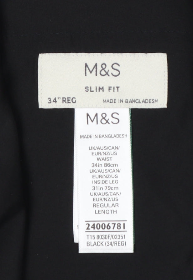 Marks and Spencer Men’s Black 34R Slim Fit Dress Trousers Formal