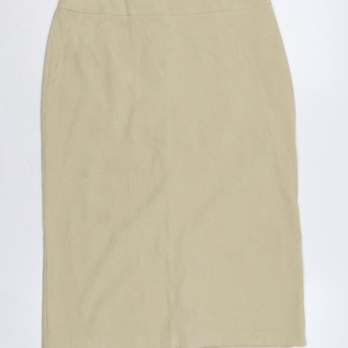 C-M-D Women Beige UK 12 Midi Pencil Skirt Stretch Workwear