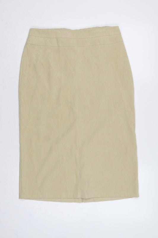 C-M-D Women Beige UK 12 Midi Pencil Skirt Stretch Workwear