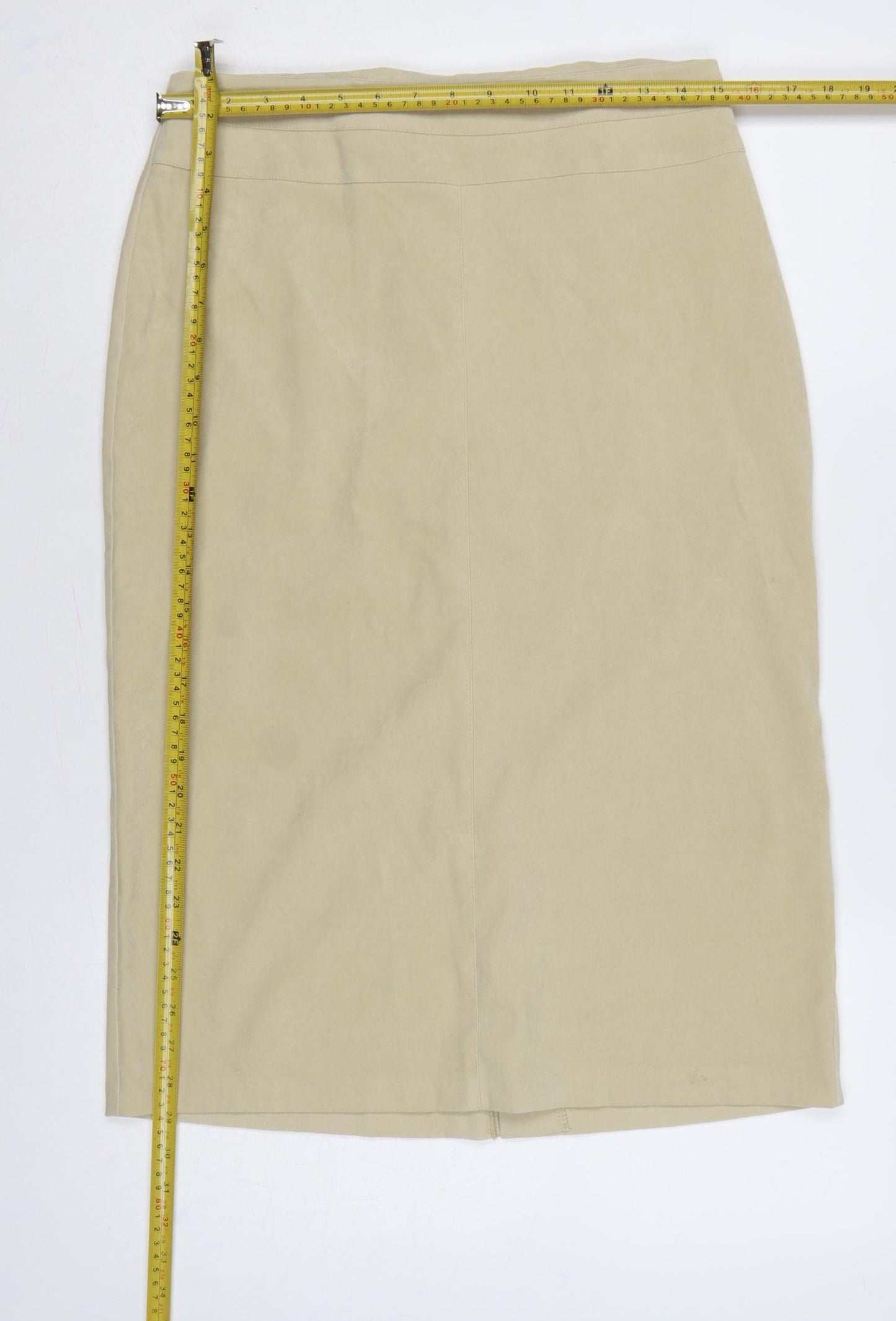 C-M-D Women Beige UK 12 Midi Pencil Skirt Stretch Workwear