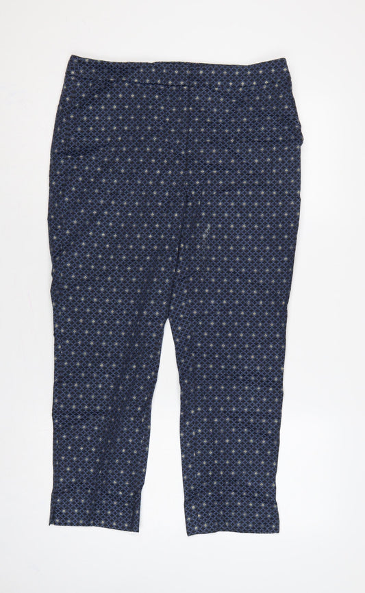 M&S Women’s Blue UK 12 Geometric Metallic Stretch Trousers