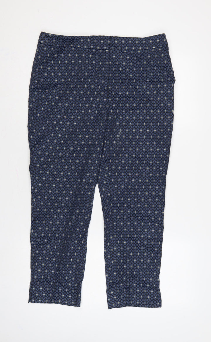 M&S Women’s Blue UK 12 Geometric Metallic Stretch Trousers