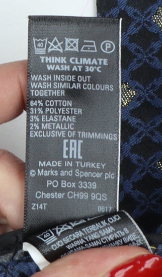 M&S Women’s Blue UK 12 Geometric Metallic Stretch Trousers
