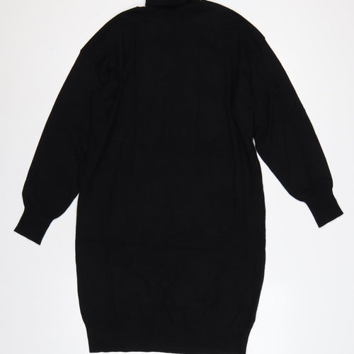 Badgley Mischka Women Black M Roll Neck Balloon Sleeve Jumper Dress