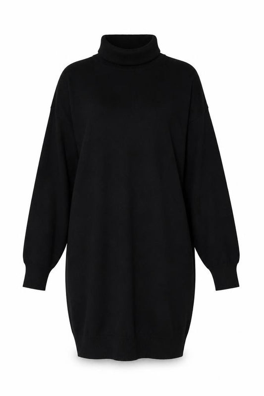 Front view of Badgley Mischka Women Black M Roll Neck Balloon Sleeve Jumper Dress