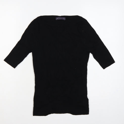 Marks and Spencer Women Black UK 10 Ribbed Knit 3/4 Sleeve Tunic Jumper