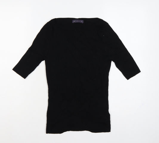 Marks and Spencer Women Black UK 10 Ribbed Knit 3/4 Sleeve Tunic Jumper