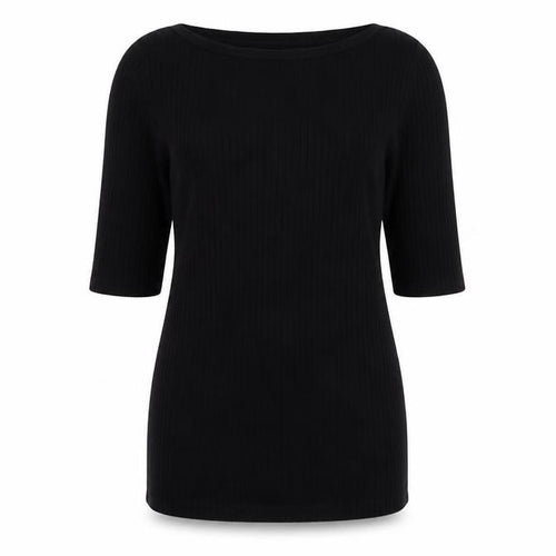 Marks and Spencer Women Black UK 10 Ribbed Knit 3/4 Sleeve Tunic Jumper