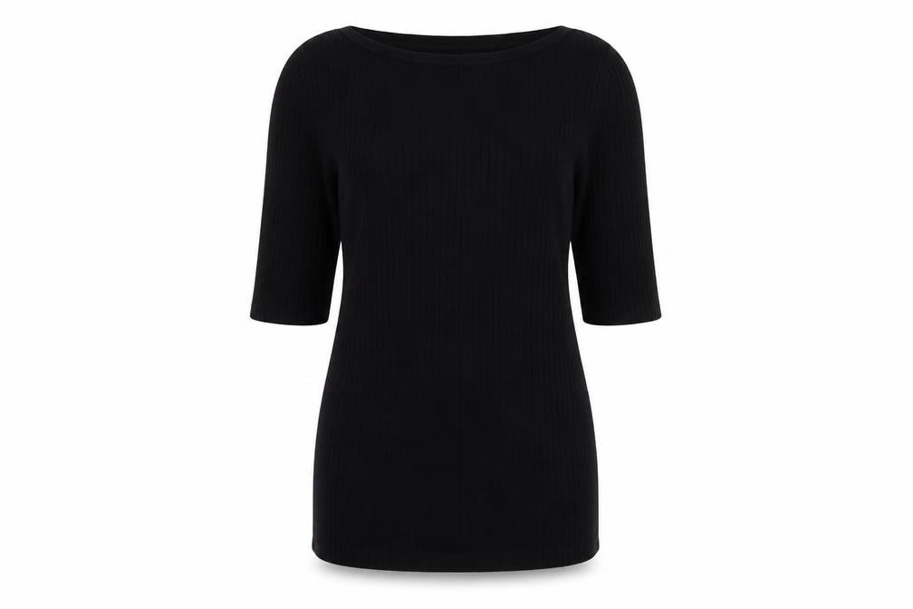 Marks and Spencer Women Black UK 10 Ribbed Knit 3/4 Sleeve Tunic Jumper