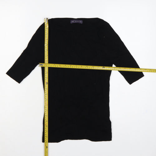 Marks and Spencer Women Black UK 10 Ribbed Knit 3/4 Sleeve Tunic Jumper