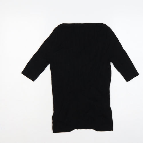 Marks and Spencer Women Black UK 10 Ribbed Knit 3/4 Sleeve Tunic Jumper