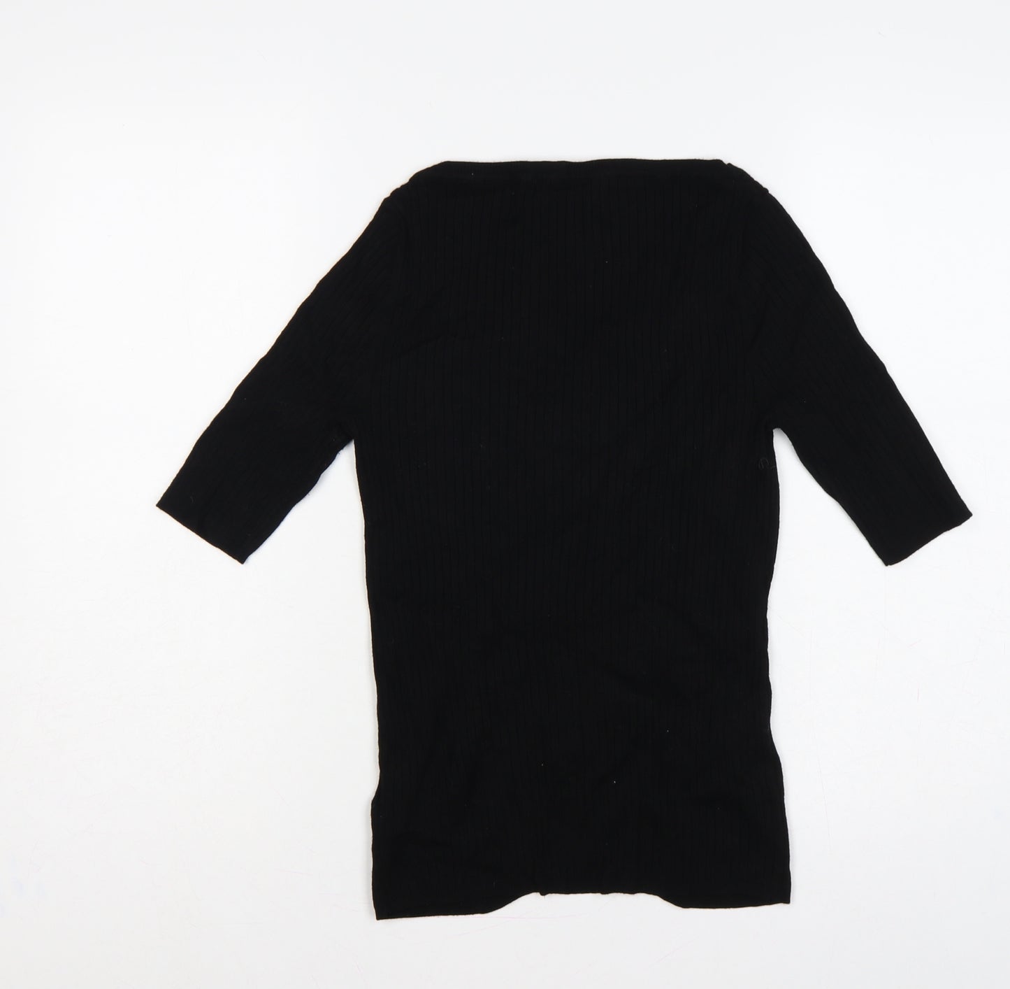 Marks and Spencer Women Black UK 10 Ribbed Knit 3/4 Sleeve Tunic Jumper