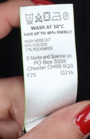 Marks and Spencer Women Black UK 10 Ribbed Knit 3/4 Sleeve Tunic Jumper