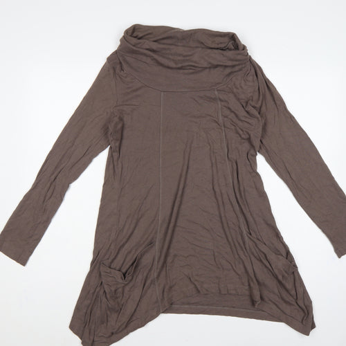 BHS Women’s Brown UK 16 Cowl Neck Long Sleeve Asymmetric Tunic Top