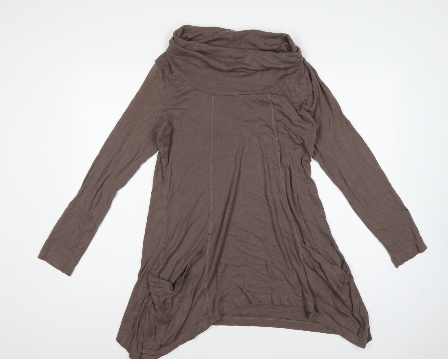 BHS Women’s Brown UK 16 Cowl Neck Long Sleeve Asymmetric Tunic Top
