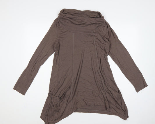 BHS Women’s Brown UK 16 Cowl Neck Long Sleeve Asymmetric Tunic Top