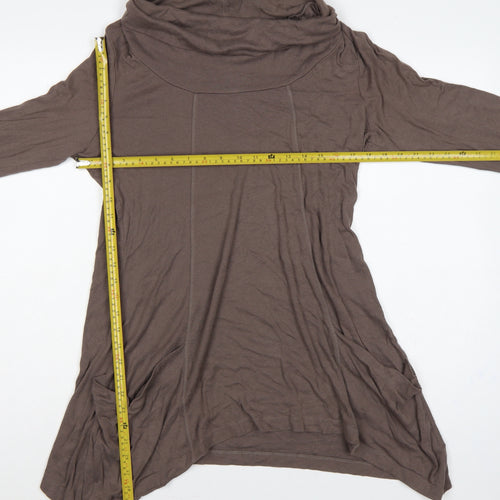 BHS Women’s Brown UK 16 Cowl Neck Long Sleeve Asymmetric Tunic Top
