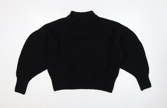 H&M Women Black M Rib Knit Mock Neck Raglan Sleeve Jumper