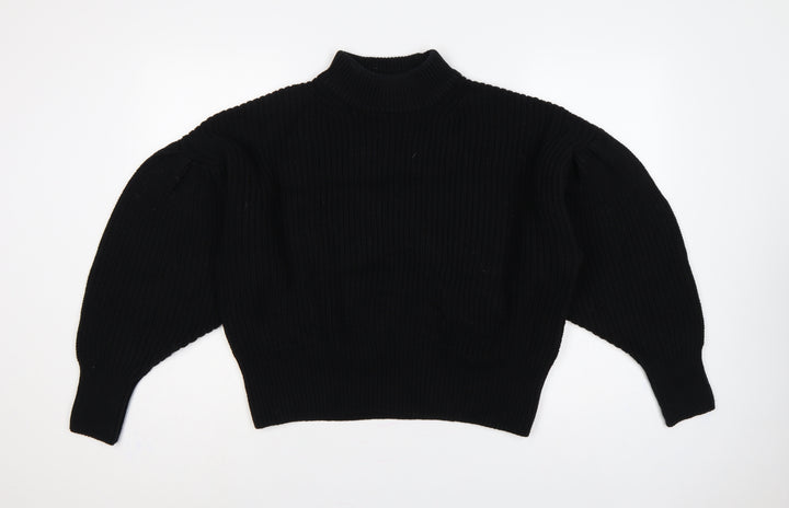 H&M Women Black M Rib Knit Mock Neck Raglan Sleeve Jumper